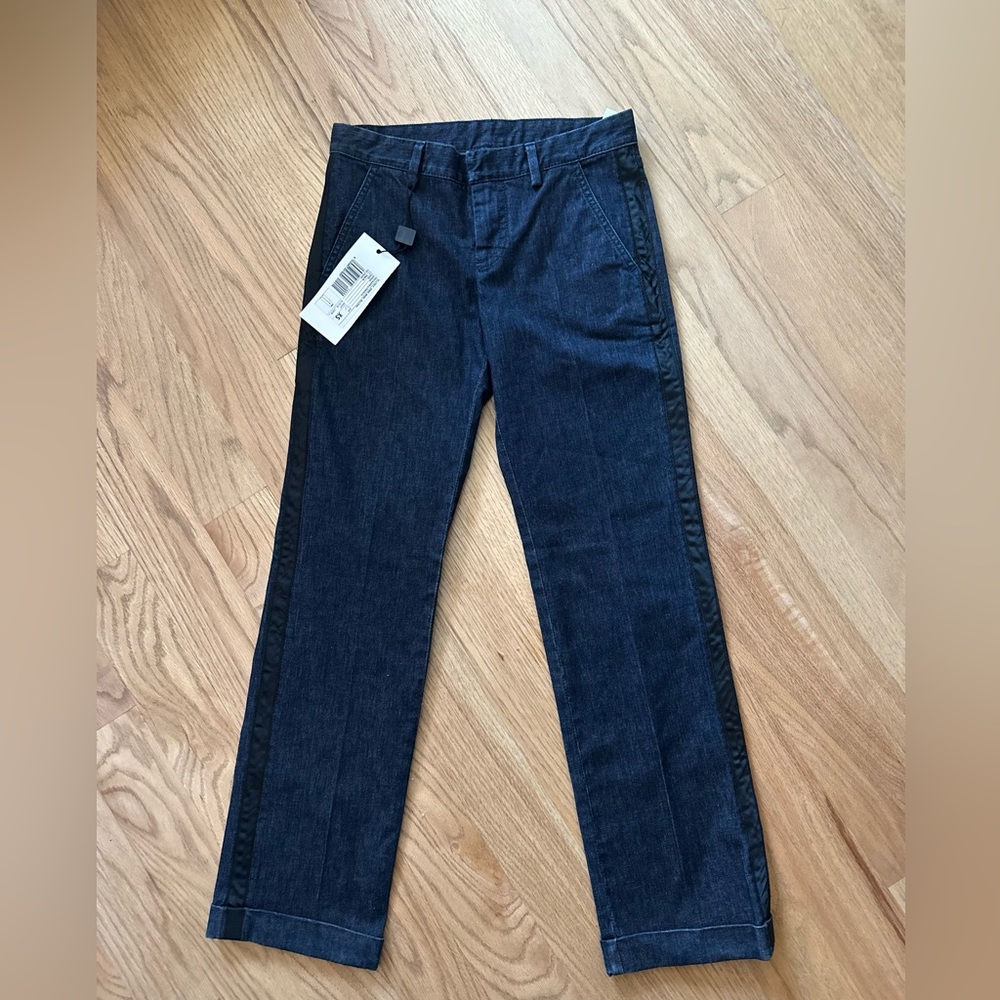 D&G Junior Denim straight leg pants Boys Sz appx 10-12 US XS w Tuxedo straps NWT